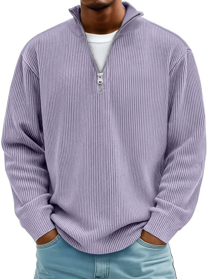 Men's Ribbed Quarter-Zip Jumper Half-Zip Knitted Polo Pullover