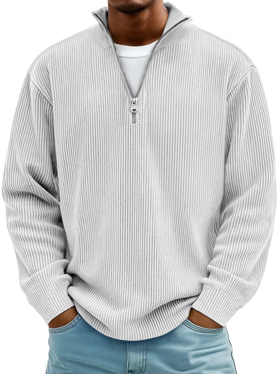 Men's Ribbed Quarter-Zip Jumper Half-Zip Knitted Polo Pullover