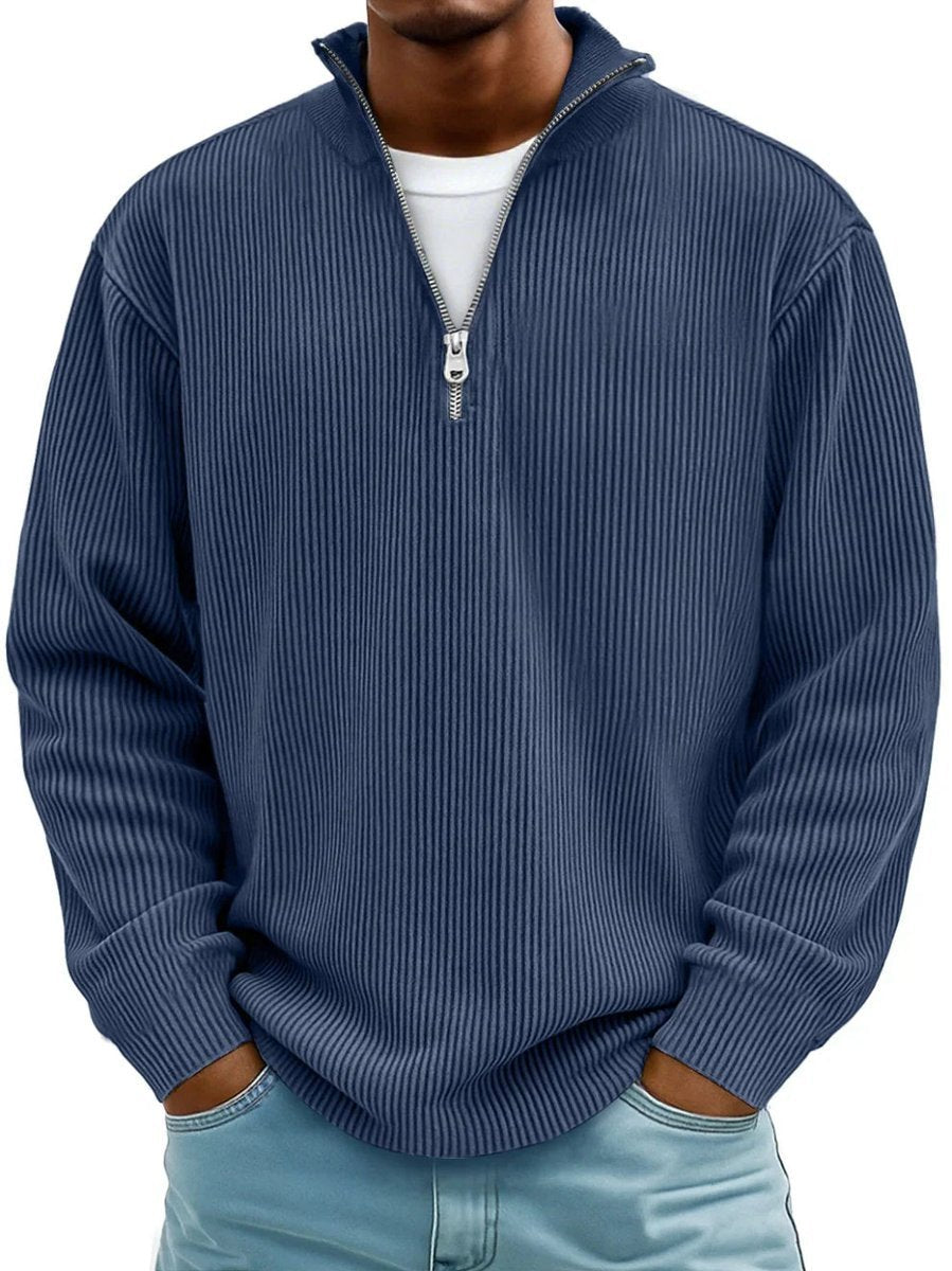 Men's Ribbed Quarter-Zip Jumper Half-Zip Knitted Polo Pullover