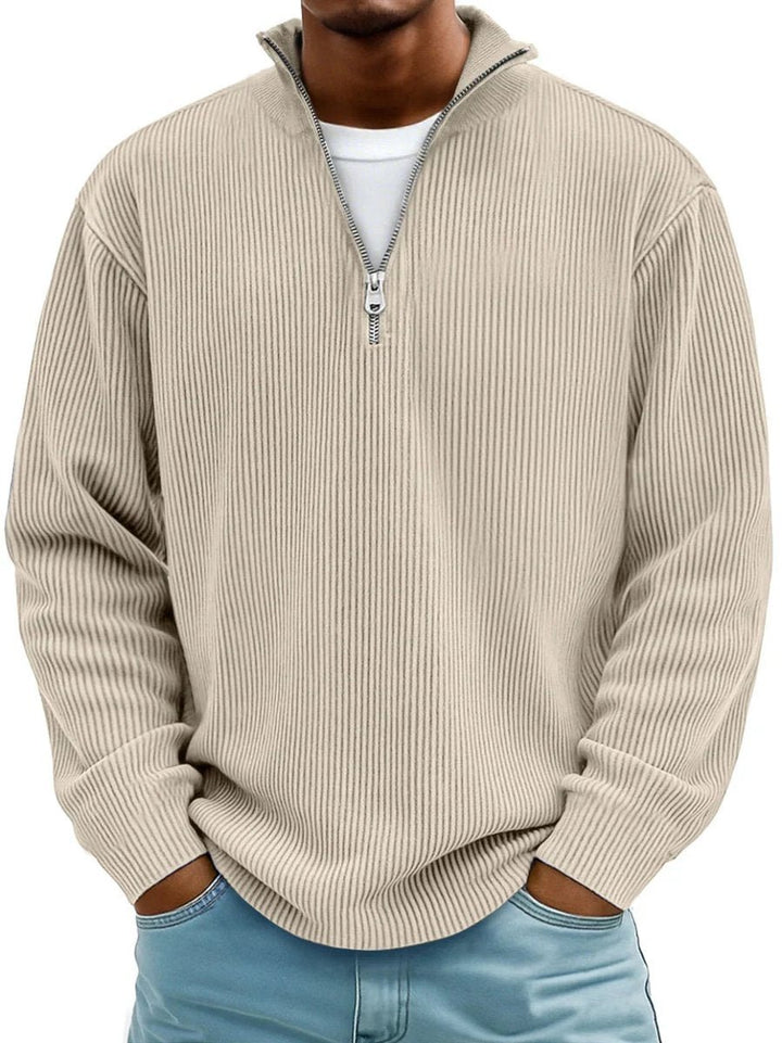 Men's Ribbed Quarter-Zip Jumper Half-Zip Knitted Polo Pullover