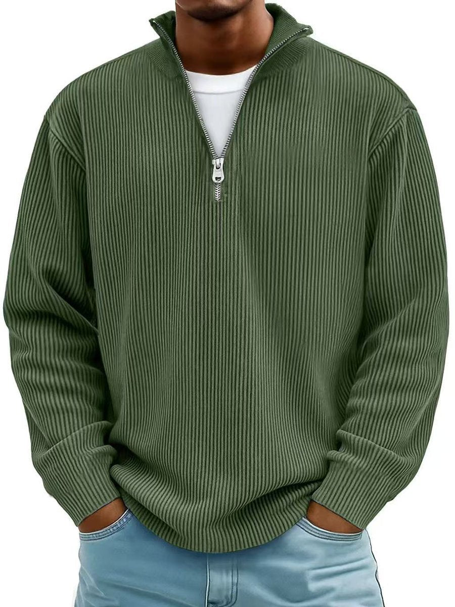 Men's Ribbed Quarter-Zip Jumper Half-Zip Knitted Polo Pullover