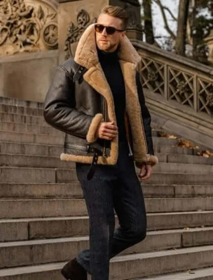 Men's Shearling Bomber Jacket Aviator Flying Coat