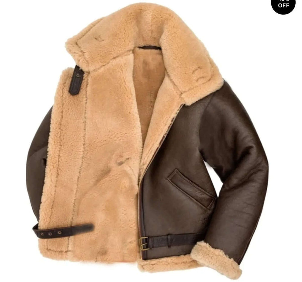 Men's Shearling Bomber Jacket Aviator Flying Coat