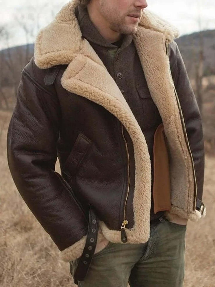 Men's Shearling Bomber Jacket Aviator Flying Coat