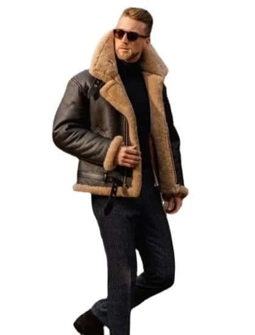 Men's Shearling Bomber Jacket Aviator Flying Coat