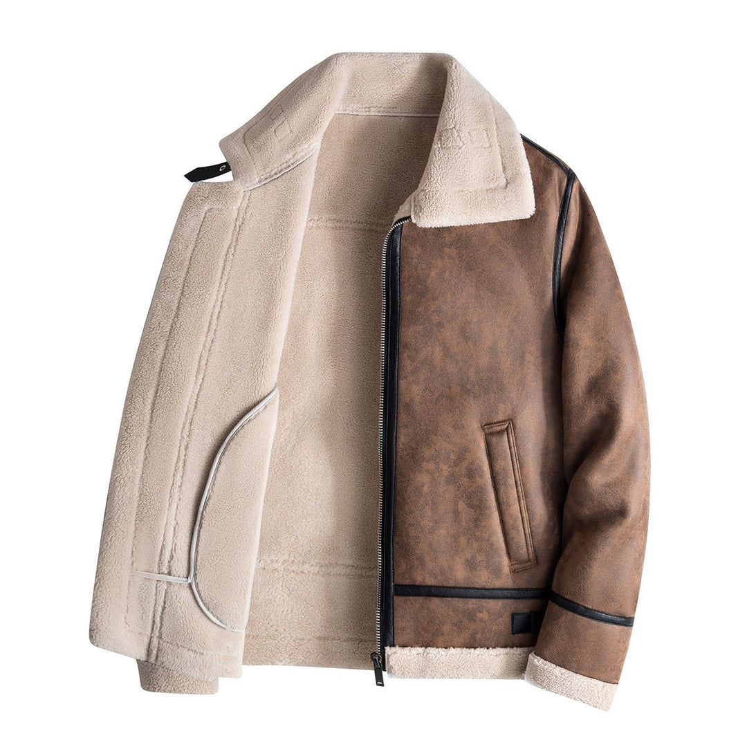 Mens Shearling Bomber Jacket Faux Leather Fleece Lined Coat