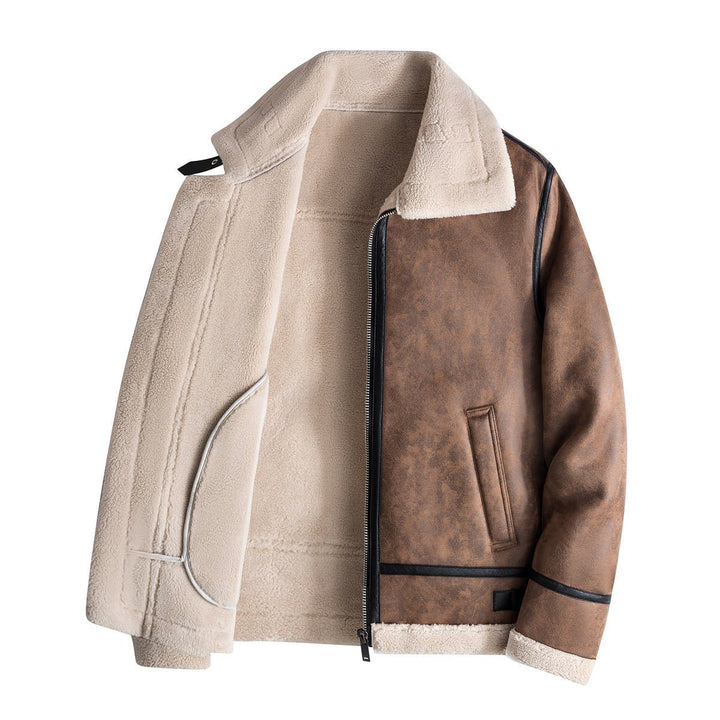 Mens Shearling Bomber Jacket Faux Leather Fleece Lined Coat