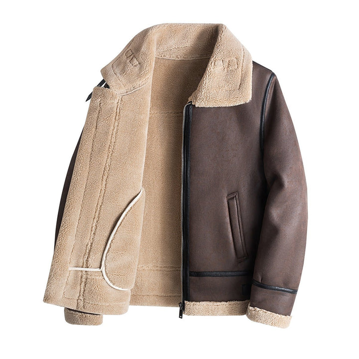 Mens Shearling Bomber Jacket Faux Leather Fleece Lined Coat