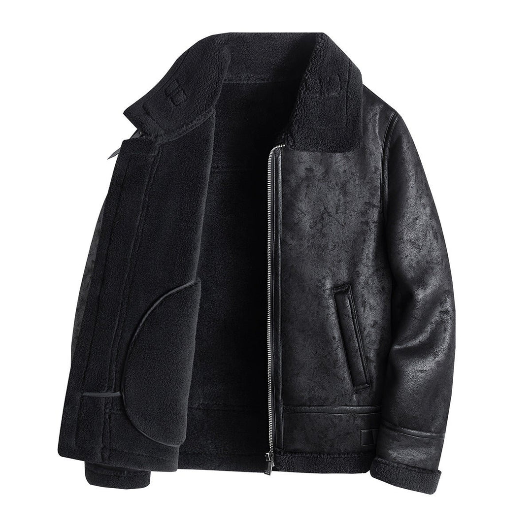 Mens Shearling Bomber Jacket Faux Leather Fleece Lined Coat