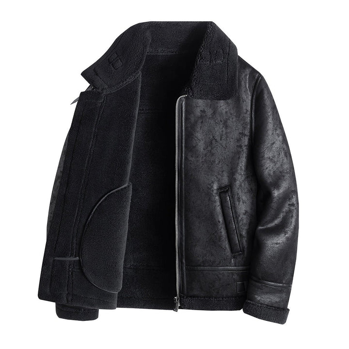 Mens Shearling Bomber Jacket Faux Leather Fleece Lined Coat