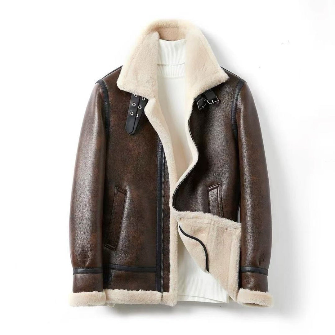 Men's Shearling Lined Aviator Bomber Jacket Faux Leather