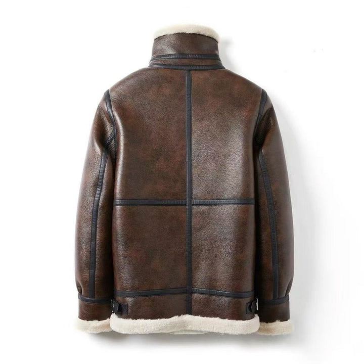 Men's Shearling Lined Aviator Bomber Jacket Faux Leather