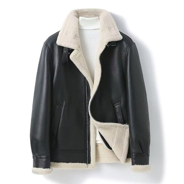 Men's Shearling Lined Aviator Bomber Jacket Faux Leather