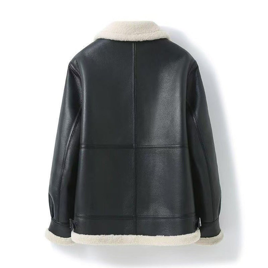 Men's Shearling Lined Aviator Bomber Jacket Faux Leather