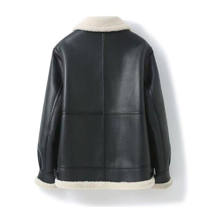 Men's Shearling Lined Aviator Bomber Jacket Faux Leather