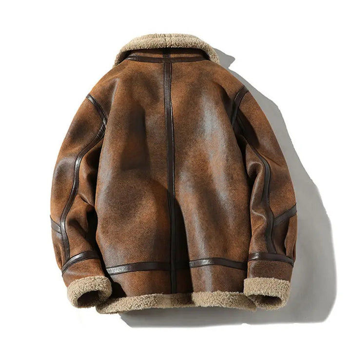 Mens Shearling-Lined Aviator Bomber Jacket Suede-Finish Winter Coat
