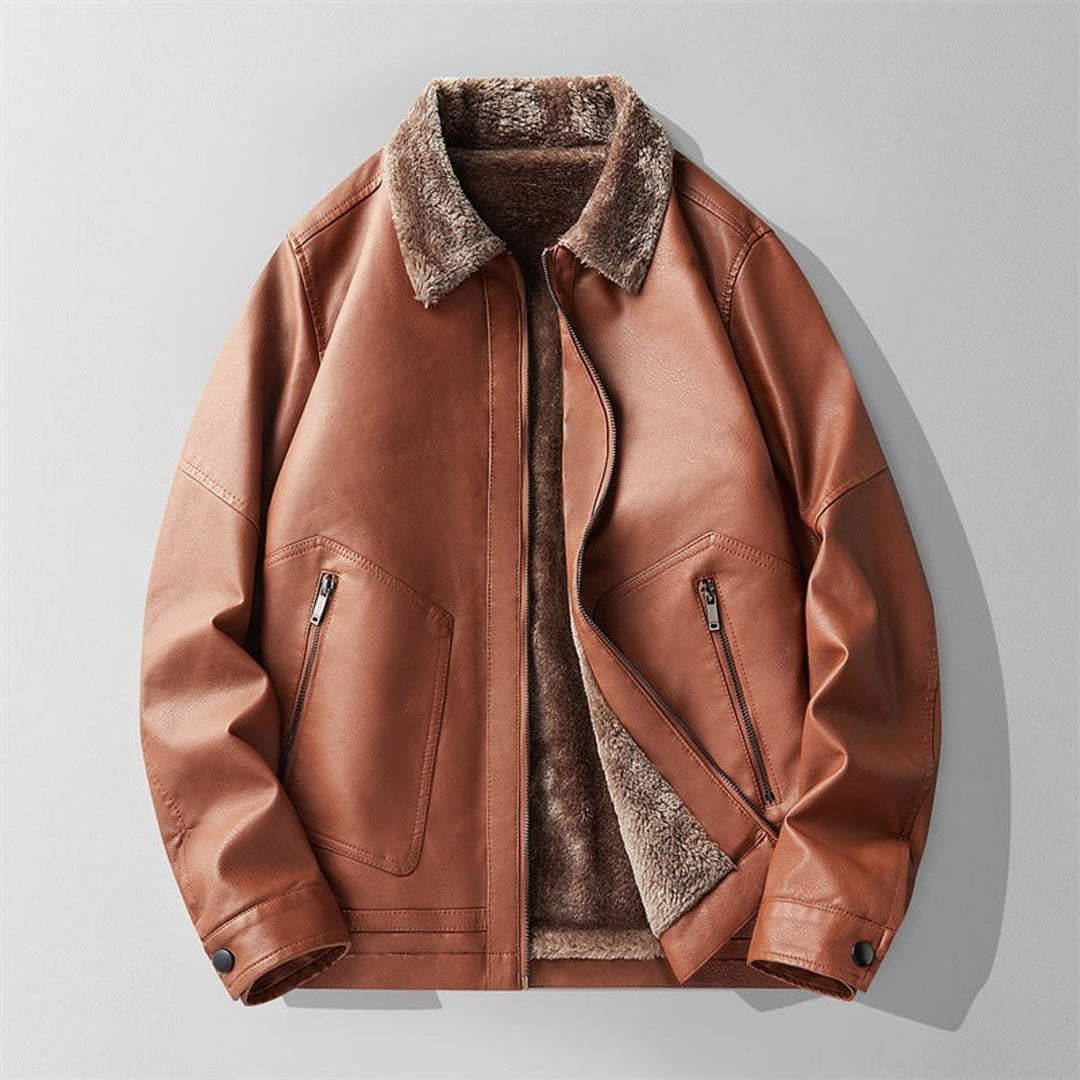 Men's Shearling-Lined Faux Leather Bomber Jacket