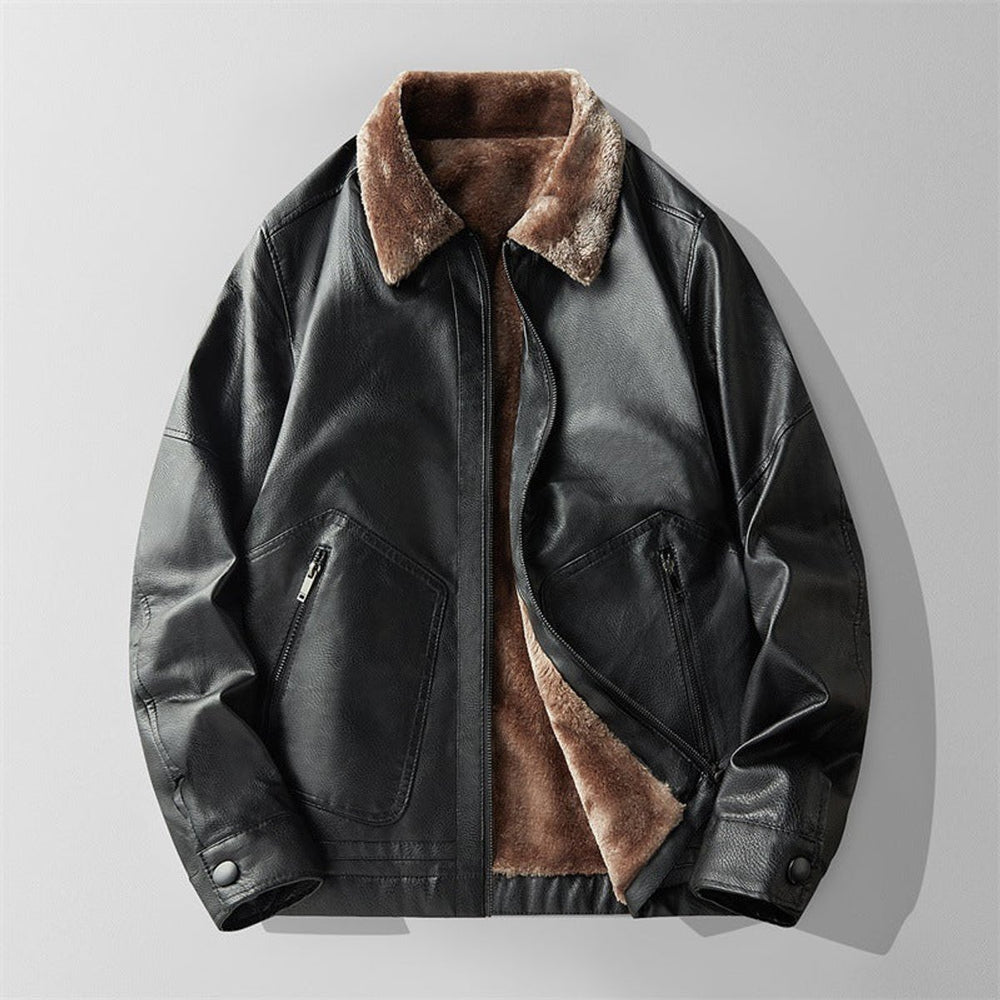 Men's Shearling-Lined Faux Leather Bomber Jacket