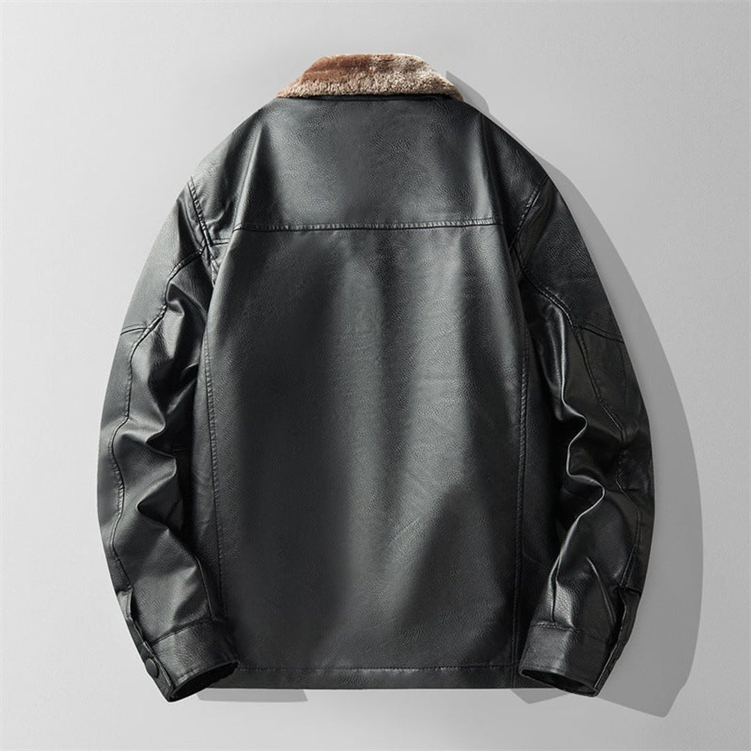 Men's Shearling-Lined Faux Leather Bomber Jacket