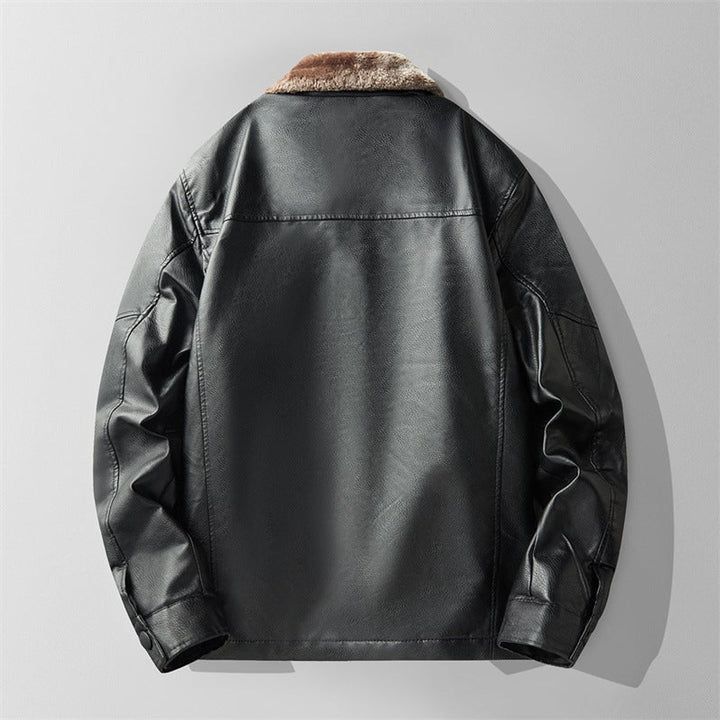 Men's Shearling-Lined Faux Leather Bomber Jacket