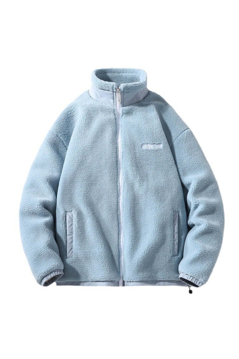 Men's Sherpa Fleece Zip-Up Jacket Bomber Coat High Collar