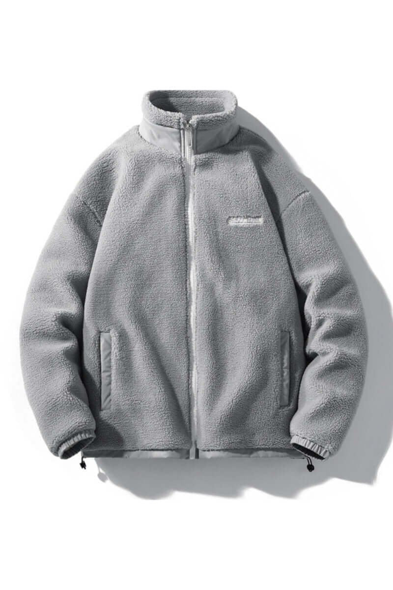Men's Sherpa Fleece Zip-Up Jacket Bomber Coat High Collar