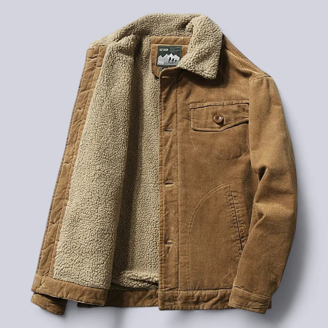 Men's Sherpa-Lined Corduroy Jacket Windproof Mens Coat