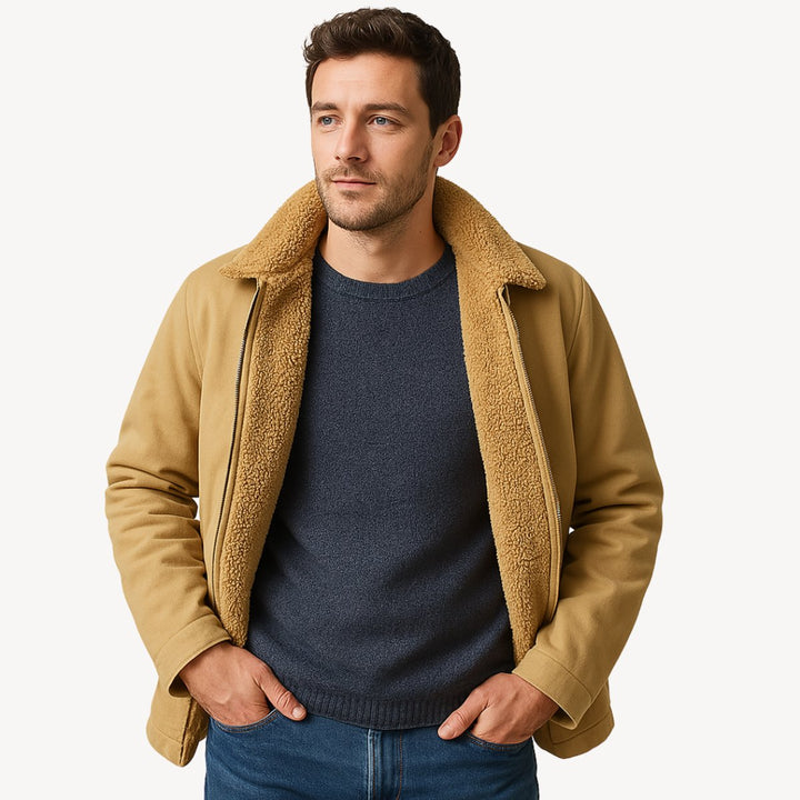 Men's Sherpa-Lined Full-Zip Bomber Jacket Fleece Collar