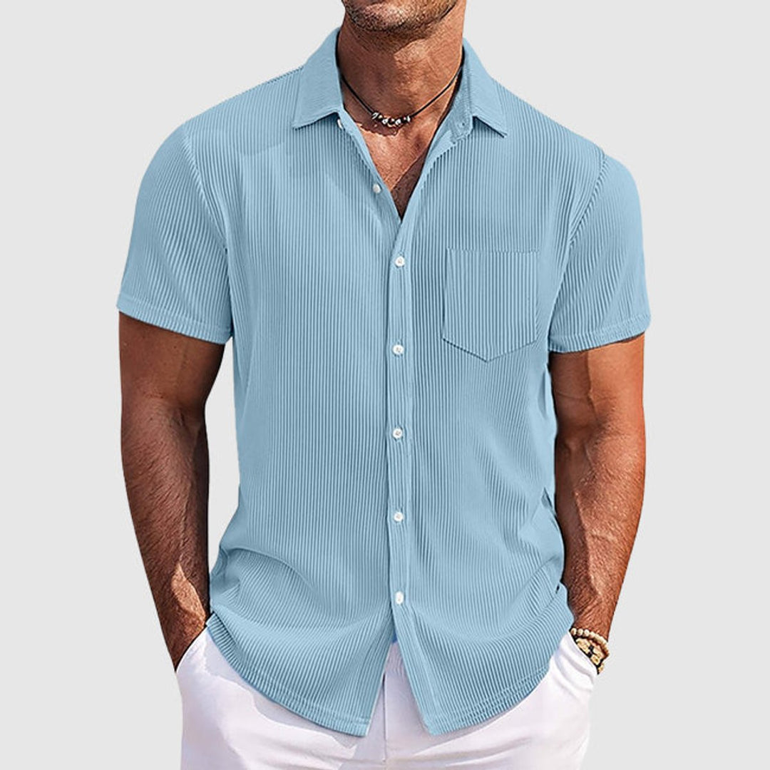 Men's Short-Sleeve Button-Up Ribbed Shirt