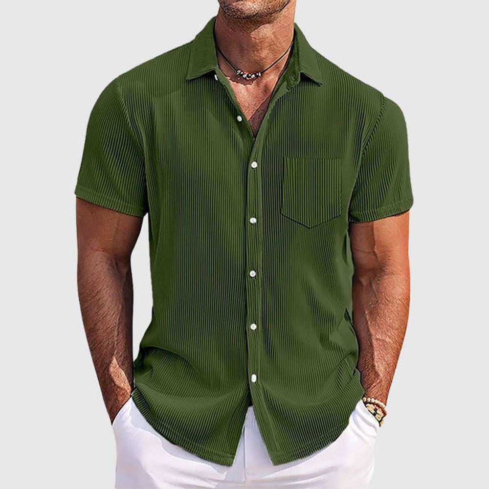 Men's Short-Sleeve Button-Up Ribbed Shirt