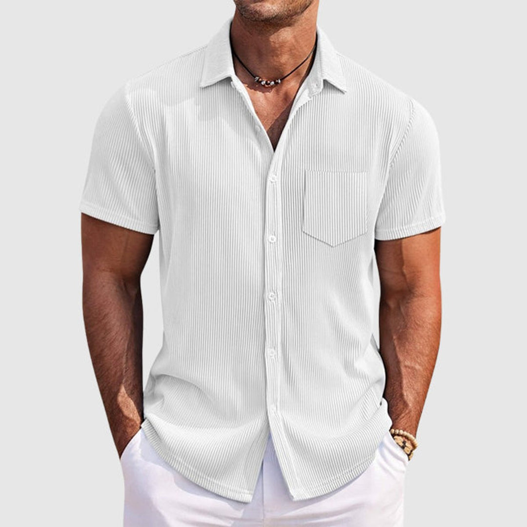 Men's Short-Sleeve Button-Up Ribbed Shirt