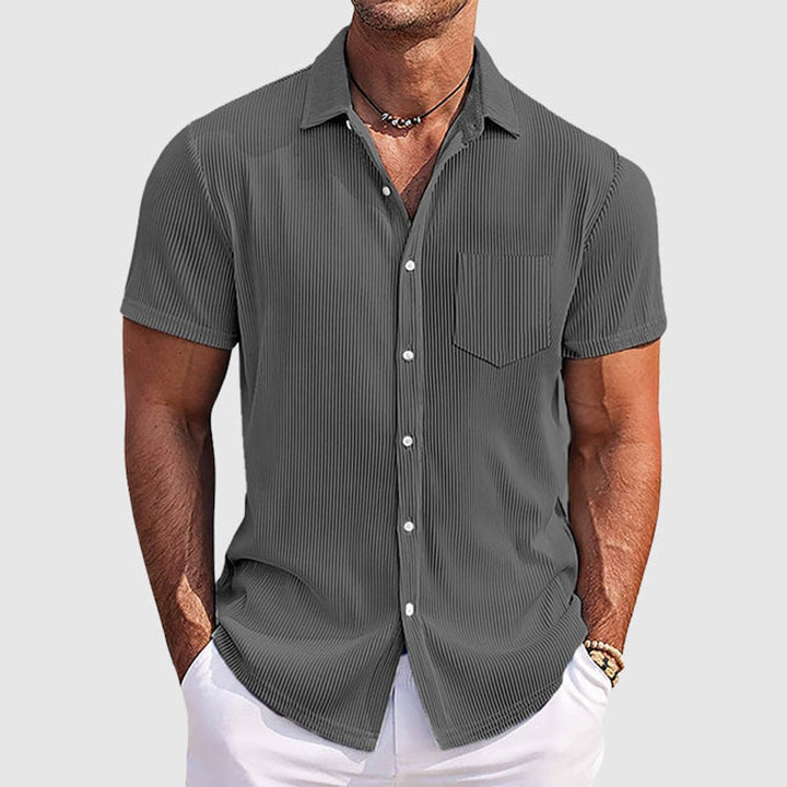 Men's Short-Sleeve Button-Up Ribbed Shirt
