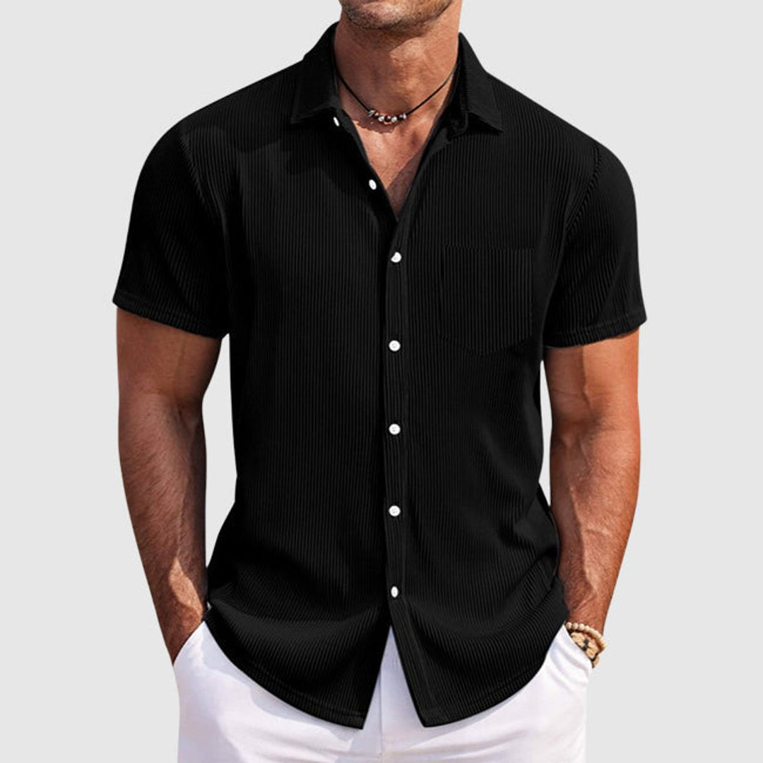 Men's Short-Sleeve Button-Up Ribbed Shirt