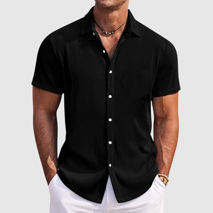 Men's Short-Sleeve Button-Up Ribbed Shirt