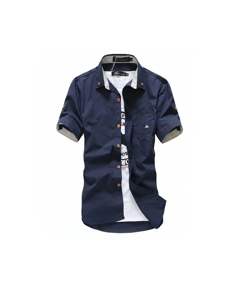 Men's Short-Sleeve Button-Up Shirt Casual Cotton Mens Shirt