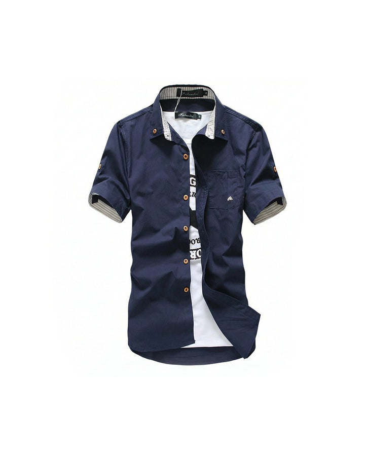 Men's Short-Sleeve Button-Up Shirt Casual Cotton Mens Shirt