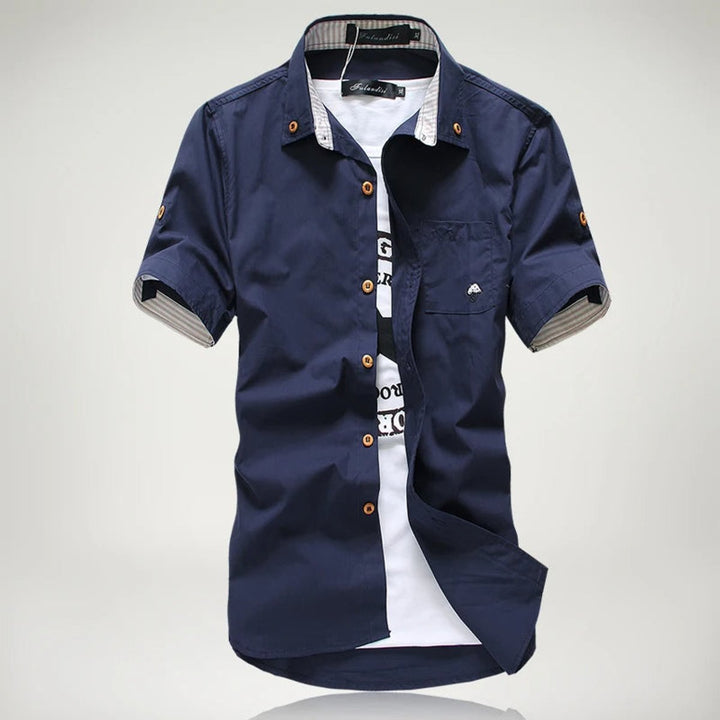 Men's Short-Sleeve Button-Up Shirt Casual Cotton Mens Shirt