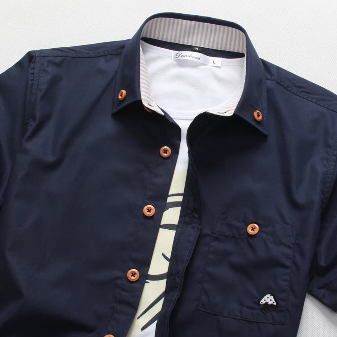 Men's Short-Sleeve Button-Up Shirt Casual Cotton Mens Shirt