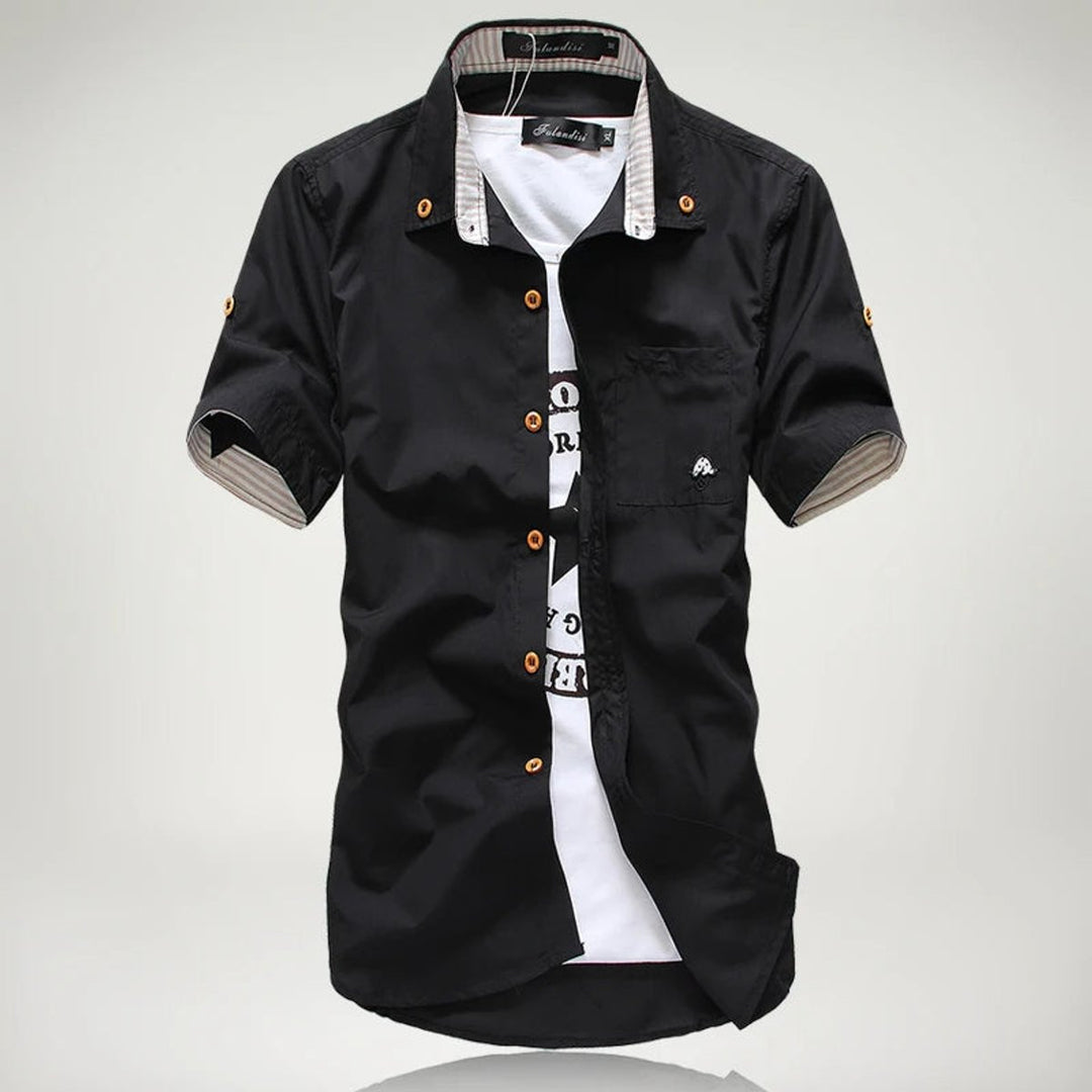 Men's Short-Sleeve Button-Up Shirt Casual Cotton Mens Shirt