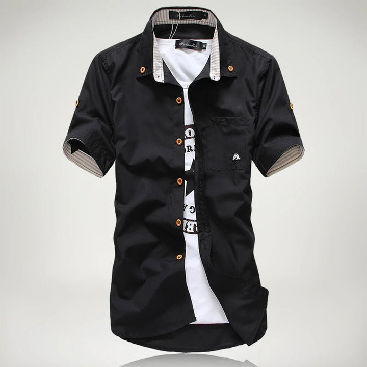 Men's Short-Sleeve Button-Up Shirt Casual Cotton Mens Shirt