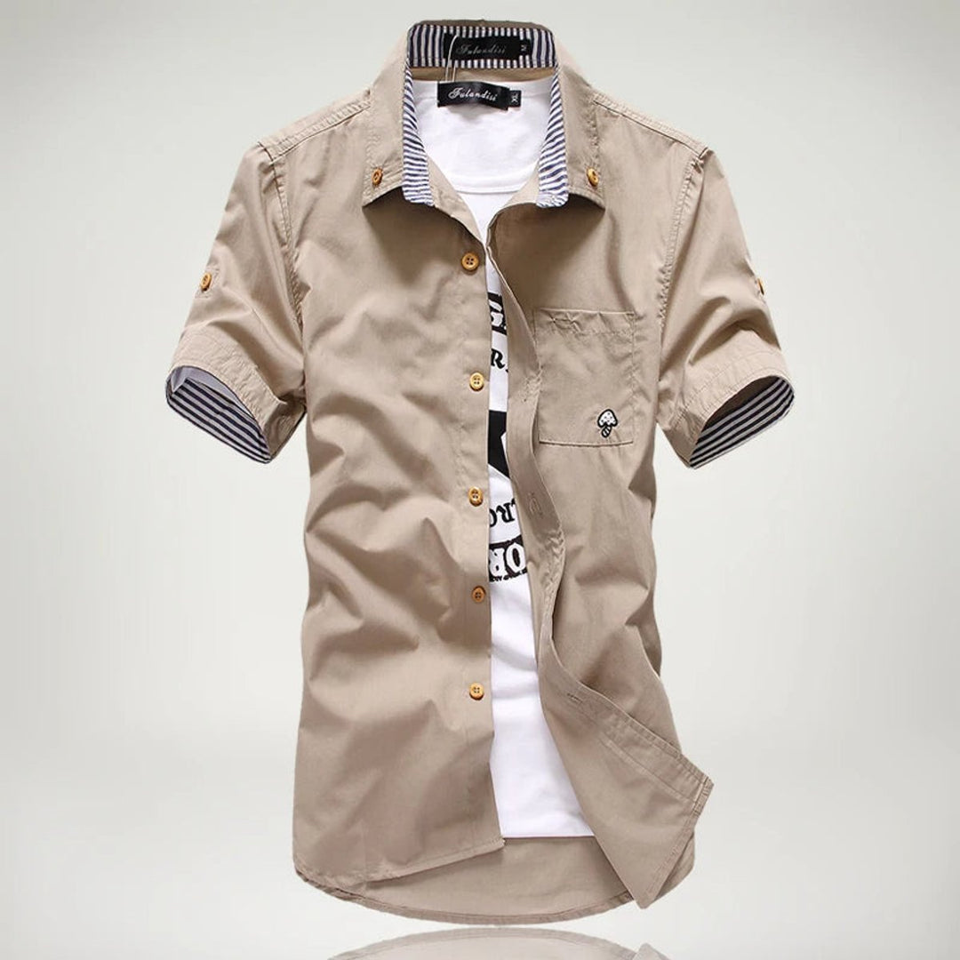 Men's Short-Sleeve Button-Up Shirt Casual Cotton Mens Shirt
