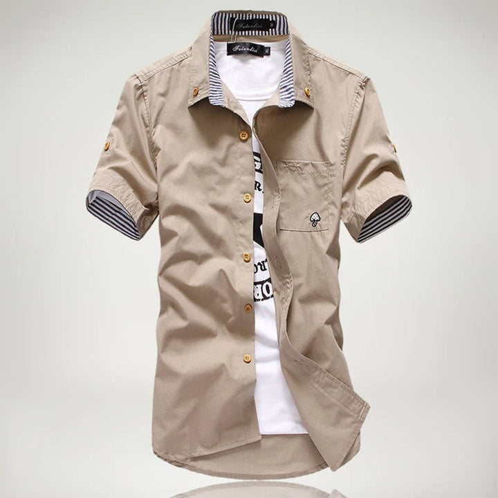 Men's Short-Sleeve Button-Up Shirt Casual Cotton Mens Shirt