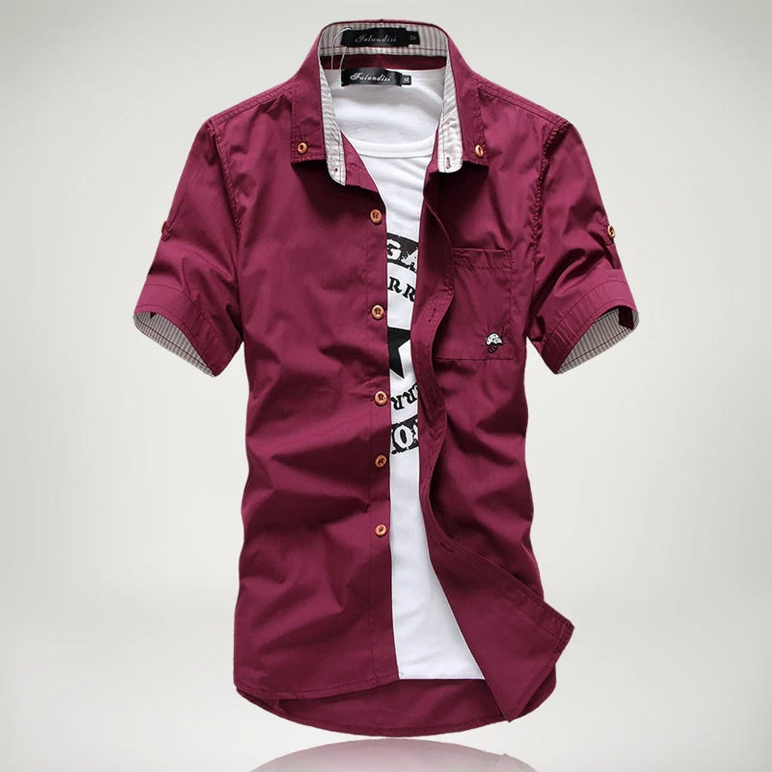Men's Short-Sleeve Button-Up Shirt Casual Cotton Mens Shirt