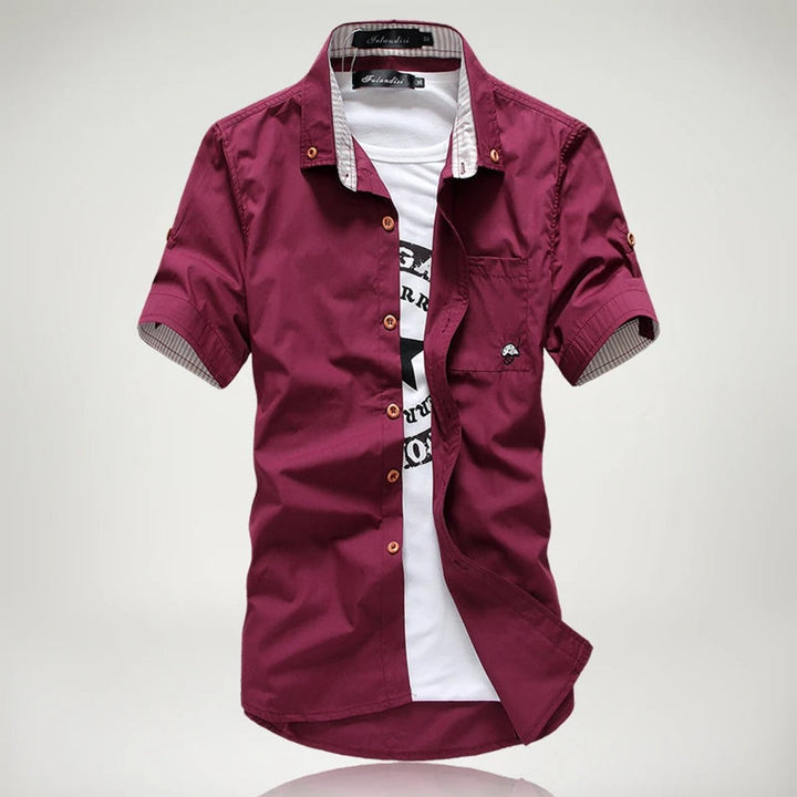 Men's Short-Sleeve Button-Up Shirt Casual Cotton Mens Shirt