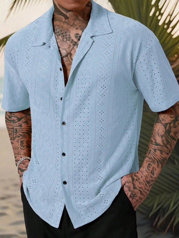 Men's Short-Sleeve Camp Collar Eyelet Shirt
