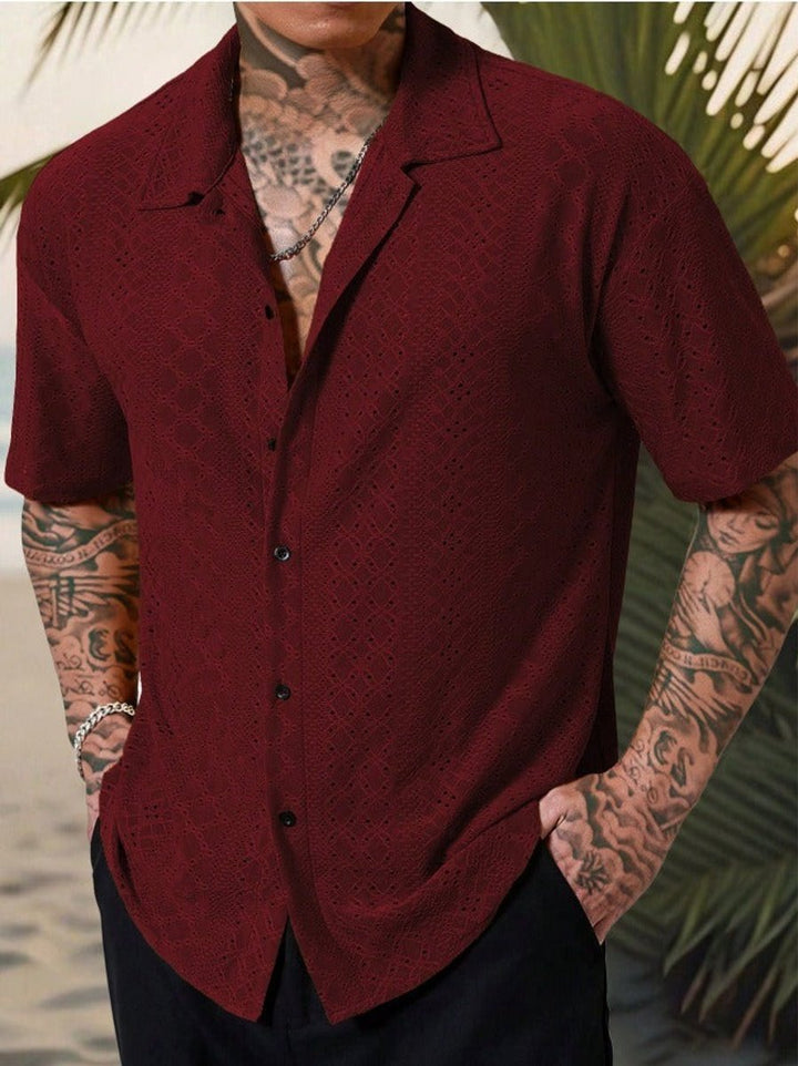 Men's Short-Sleeve Camp Collar Eyelet Shirt