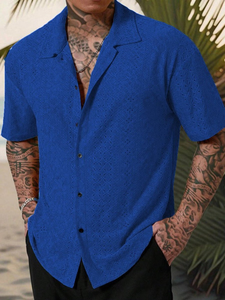 Men's Short-Sleeve Camp Collar Eyelet Shirt