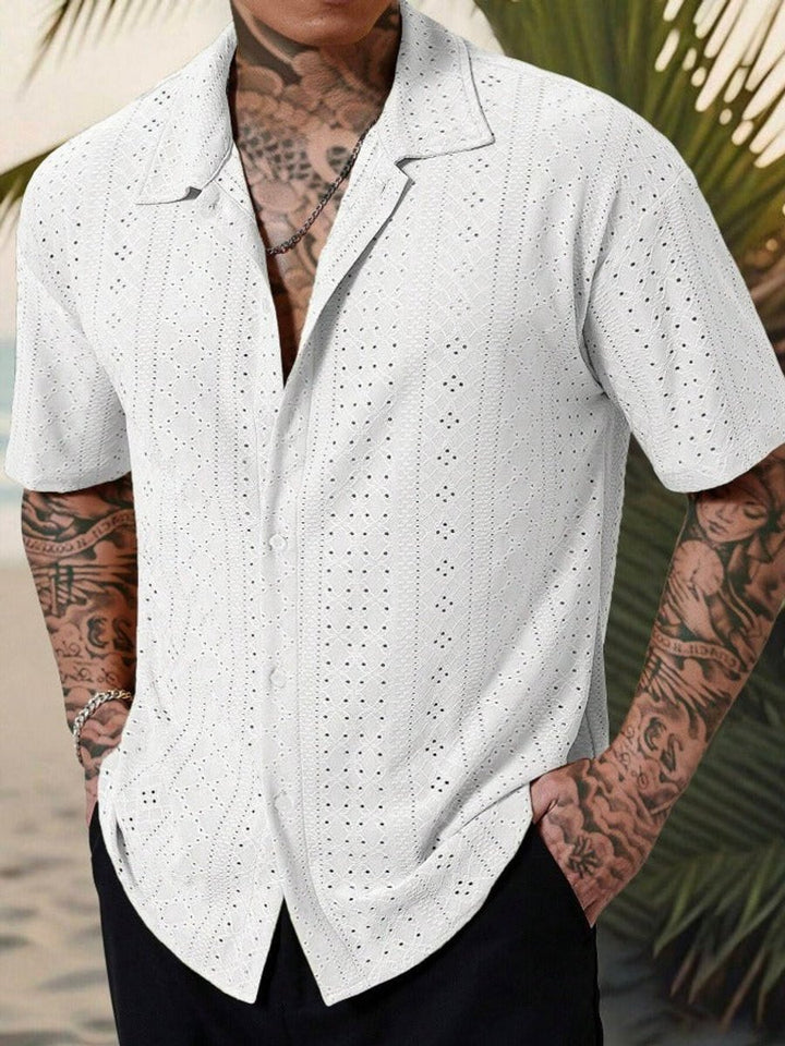 Men's Short-Sleeve Camp Collar Eyelet Shirt