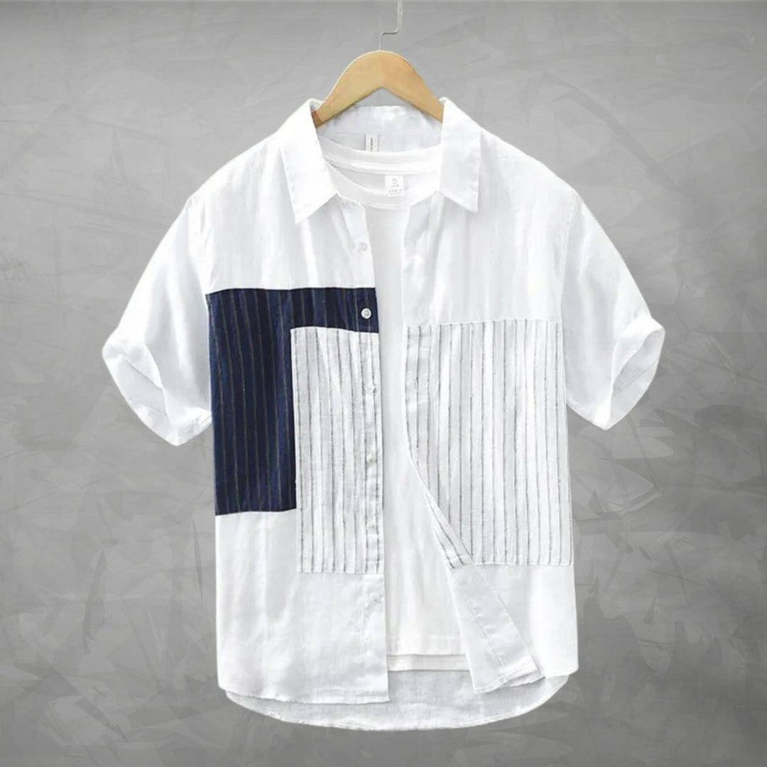Mens Short Sleeve Contrast Panel Cotton Relaxed Fit Shirt