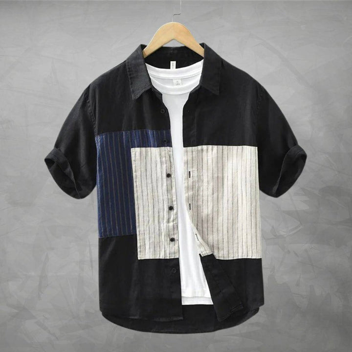 Mens Short Sleeve Contrast Panel Cotton Relaxed Fit Shirt